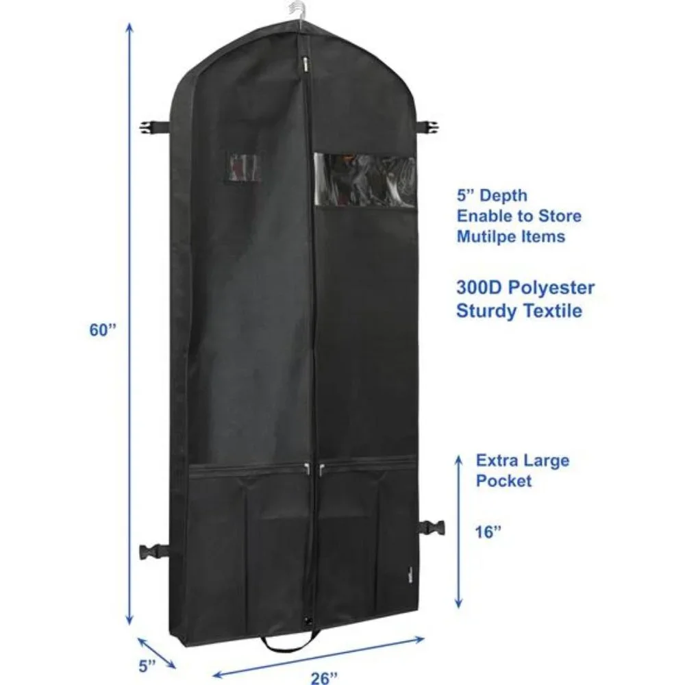 60-Inch Heavy Duty Garment Bag w/Pocket for Suits, Tuxedos, Dresses, Coats